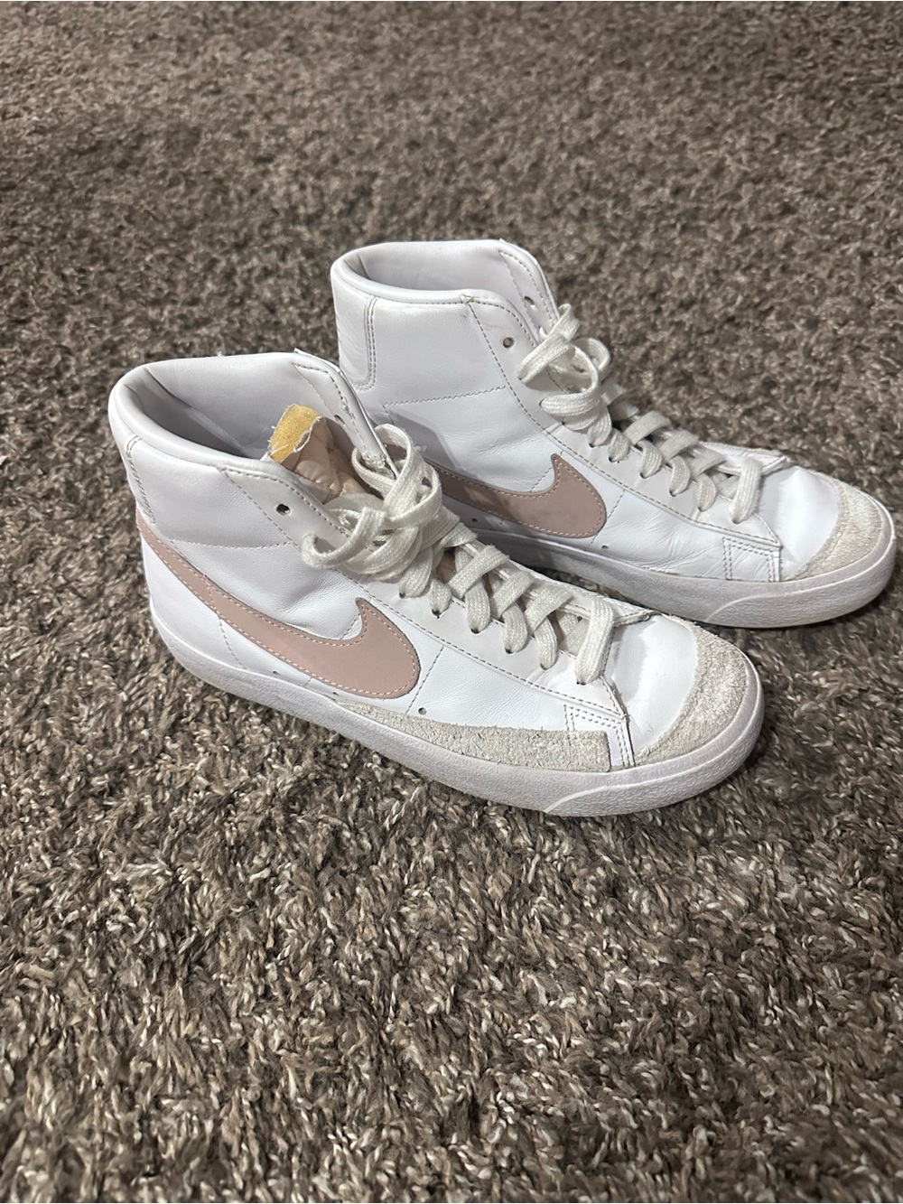 Nike Blazer Mid High-Top Sneakers - White with Light Pink Swoosh